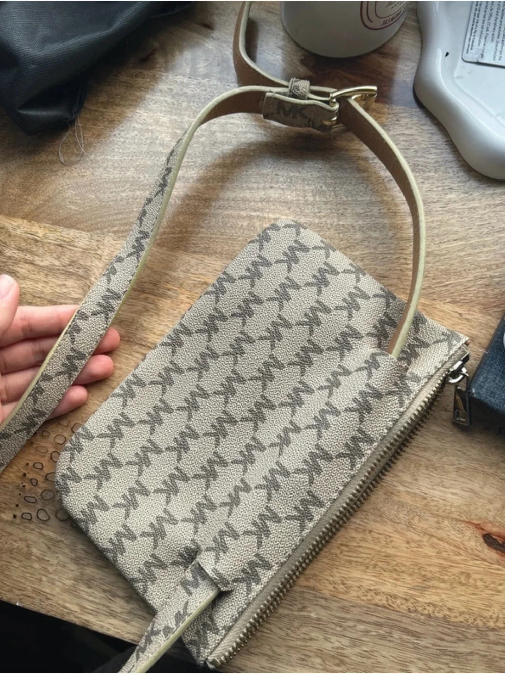 Michael Kors Beige and Brown MK Monogram Wristlet